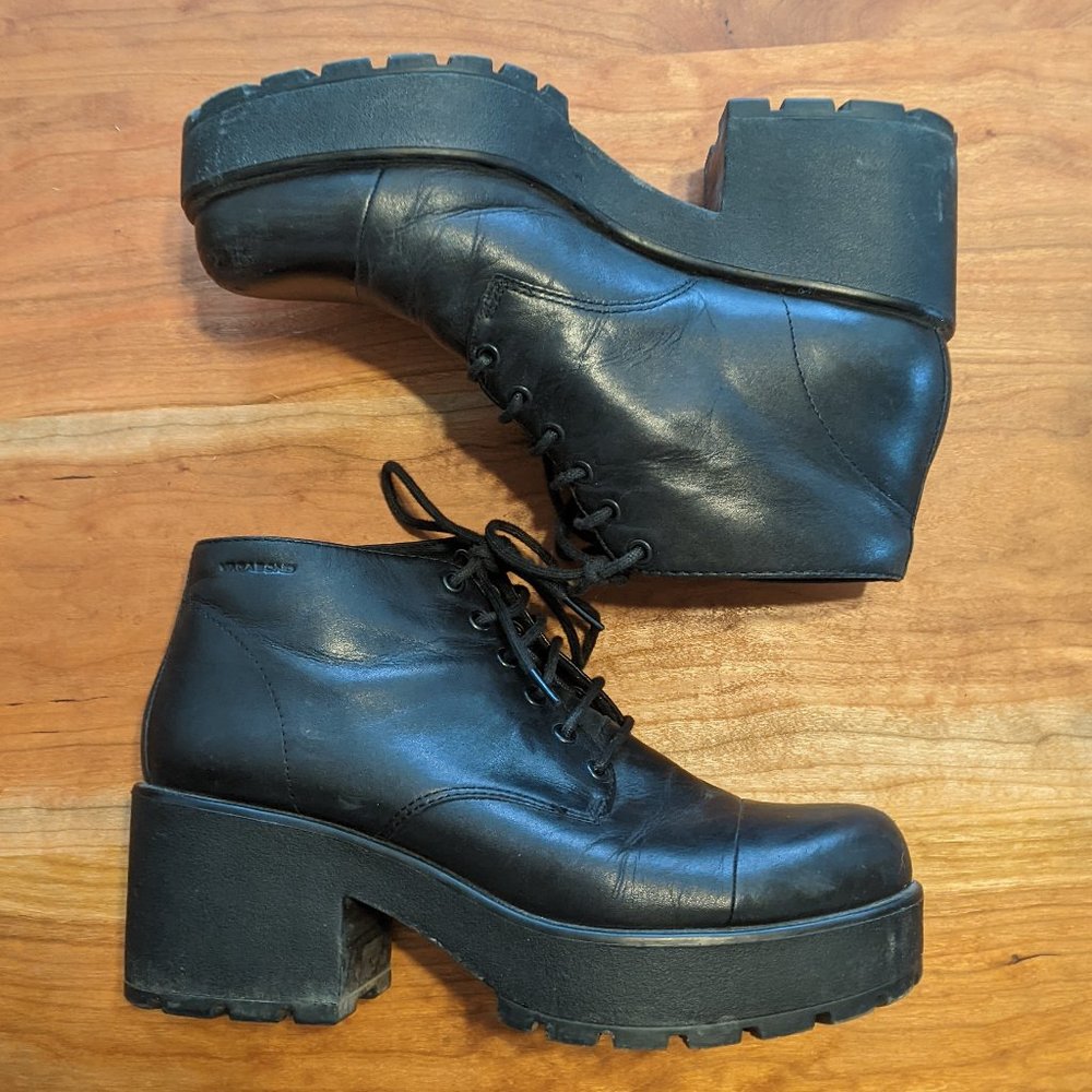 Vagabond Black Lace Up Chunky Platform Block Leather Ankle Boots womens 40 9.5